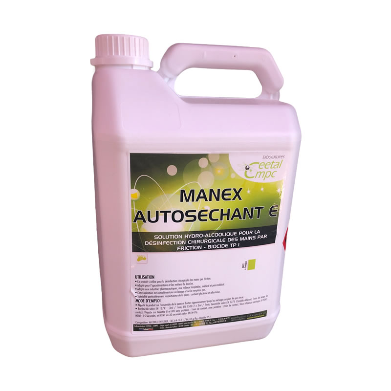 Gel hydro-alcoolique pour la désinfection des mains, Manex Autosechant - Bidon de 5L
